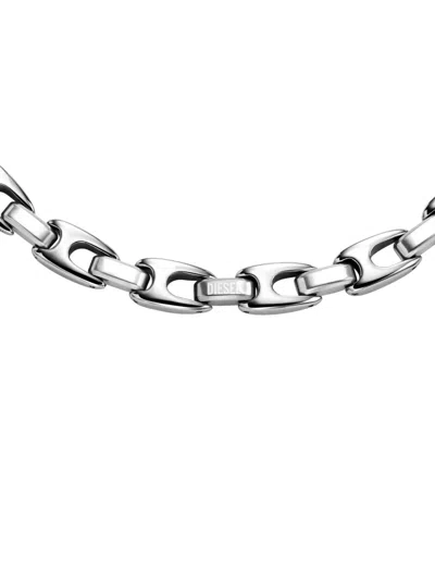 Diesel Oval-logo Chain Necklace In Metallic