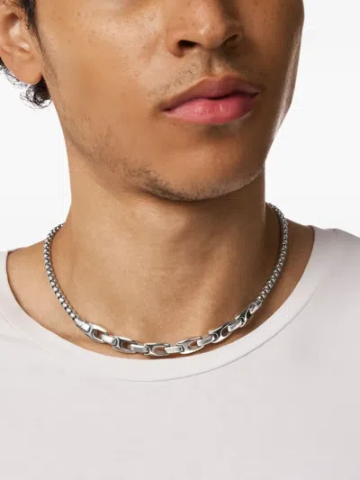 Diesel Oval-logo Chain Necklace In Metallic