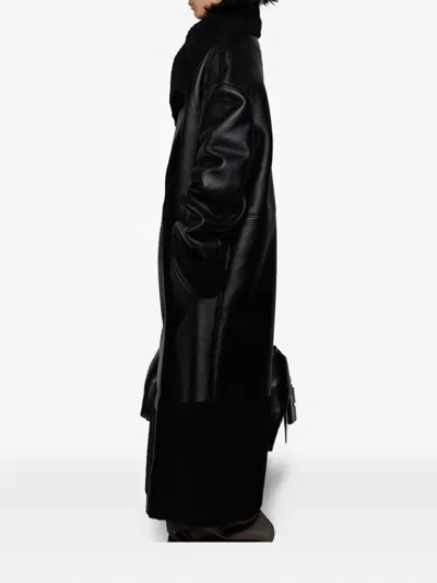 Entire Studios Shearling Long Coat In Black