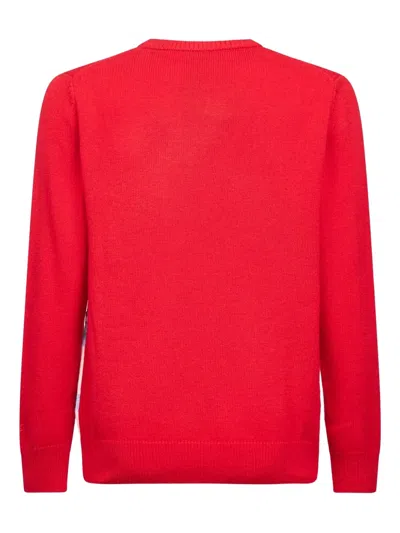 Mc2 Saint Barth Red Wool Blend Jacquard Postcard Heron Sweater In Red