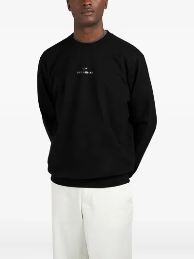 Paul & Shark X-soft Cotton Sweatshirt With Logo Print In Black