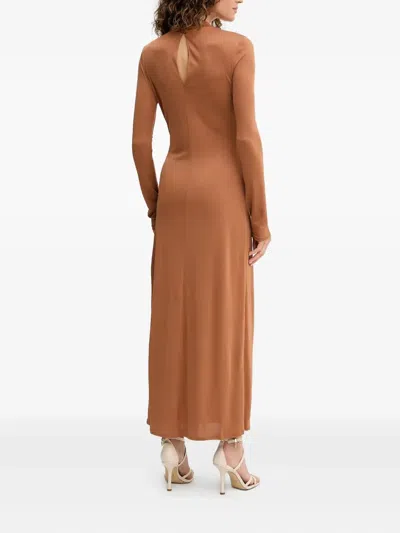 Twinset Buckle-detail Long-sleeve Maxi Dress In Brown