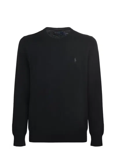 Polo Ralph Lauren Wool Slim Fit Sweater With Logo Embroidery In Black
