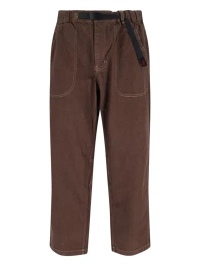 Gramicci Adjustable-waist Topstitched Jeans In Brown