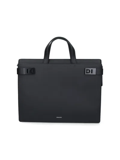 Ferragamo Structured Textured Laptop Bags And Briefcases In Black