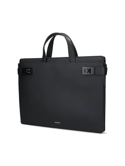 Ferragamo Structured Textured Laptop Bags And Briefcases In Black