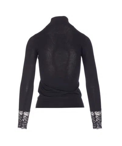 Valentino Knitwear With Bow And Sheer Panel In Black