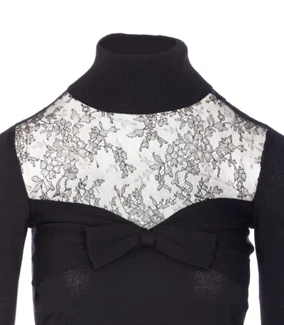 Valentino Knitwear With Bow And Sheer Panel In Black