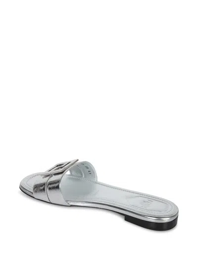 Fendi Ffold Metallic Leather Sandals In Gray