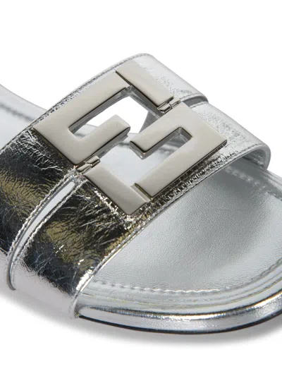 Fendi Ffold Metallic Leather Sandals In Gray