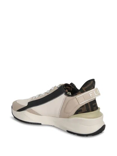 Fendi Beige Leather Sneakers With Ff Motif In Brown