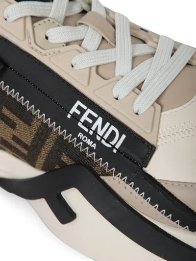 Fendi Beige Leather Sneakers With Ff Motif In Brown