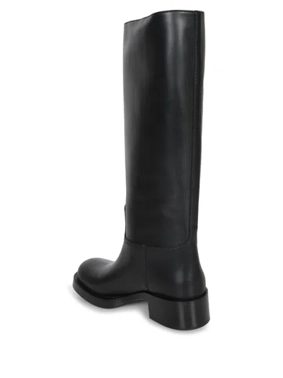 Prada Knee-high Leather Block Heel Boots In Black