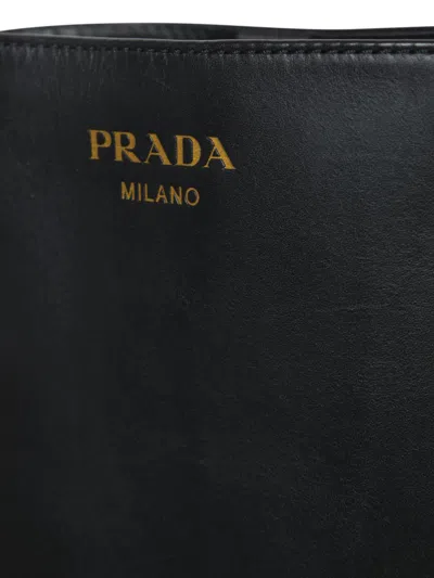 Prada Knee-high Leather Block Heel Boots In Black