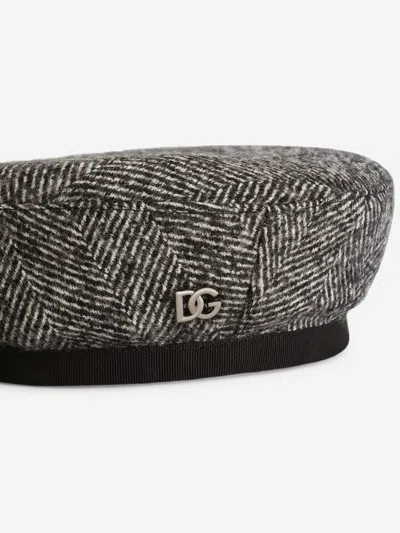 Dolce & Gabbana Herringbone Beret In Brown