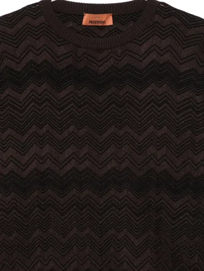 Missoni Chevron Pattern Long Sleeve Crew Neck Knit In Brown
