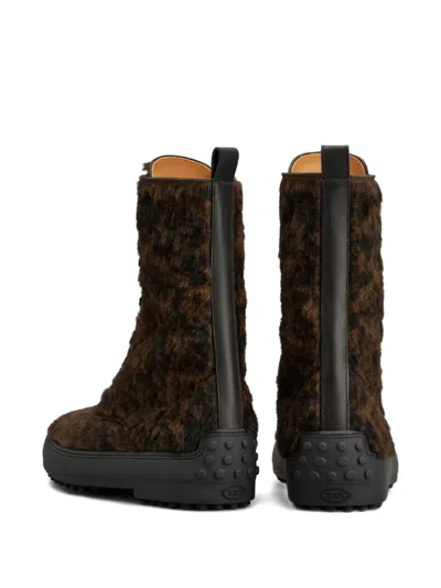 Tod's Winter Gommino Ankle Boots In Pony Effect Leather In Brown