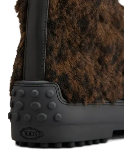 Tod's Winter Gommino Ankle Boots In Pony Effect Leather In Brown