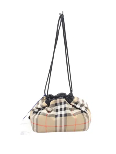 Pre-owned Burberry 2000-2017 Nylon And House Check Canvas Reversible Drawstring Pouch In Black