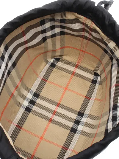 Pre-owned Burberry 2000-2017 Nylon And House Check Canvas Reversible Drawstring Pouch In Black