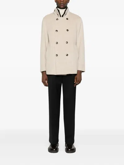 Montecore Double-breasted Coat In Neutral