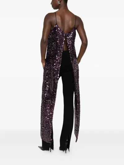 Rabanne Asymmetric Hem Sleeveless Top Sequins In Purple