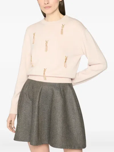 Genny Tassel-embellished Knitted Top In Neutral