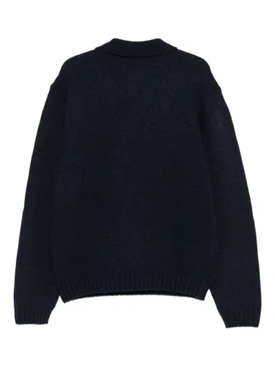 Arte Antwerp Knitted Navy Wool Blend Polo With Half-zip Closure In Black