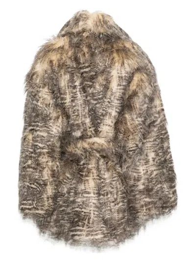 Entire Studios Womens Natural Juno Belted Faux-fur Coat In Neutral