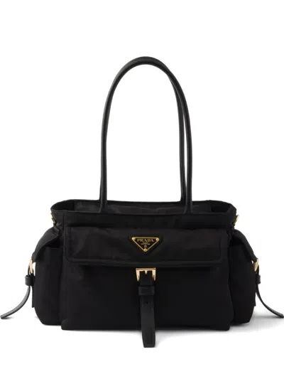 Prada Womens Black Explore Medium Re-nylon And Leather Tote Bag In Black
