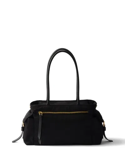 Prada Womens Black Explore Medium Re-nylon And Leather Tote Bag In Black