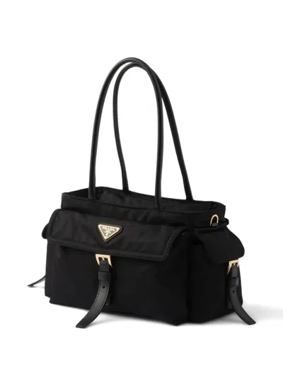 Prada Womens Black Explore Medium Re-nylon And Leather Tote Bag In Black