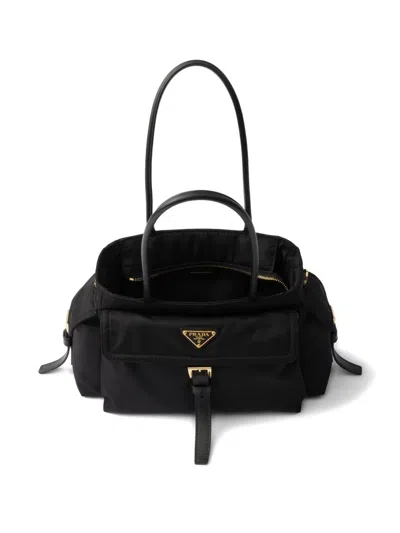 Prada Womens Black Explore Medium Re-nylon And Leather Tote Bag In Black