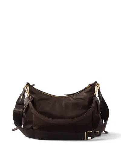 Prada Large Explore Leather Shoulder Bag In Brown