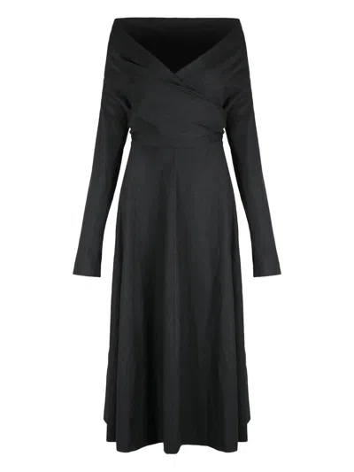Alberta Ferretti Draped Stretch Wool Dress In Black