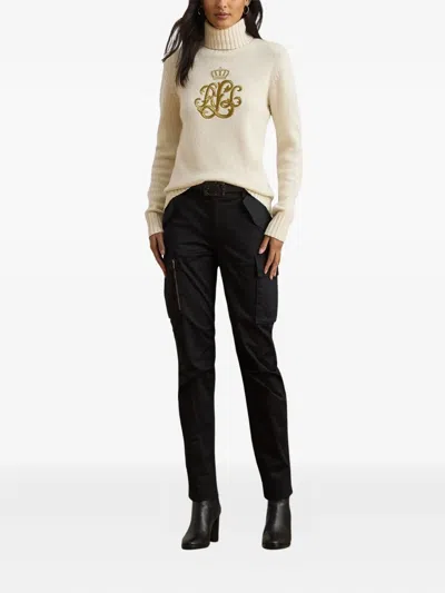 Ralph Lauren Embroidered-logo Wool-blend Turtleneck In Neutral