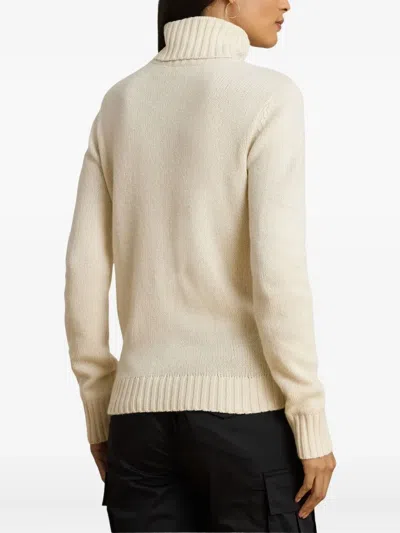 Ralph Lauren Embroidered-logo Wool-blend Turtleneck In Neutral