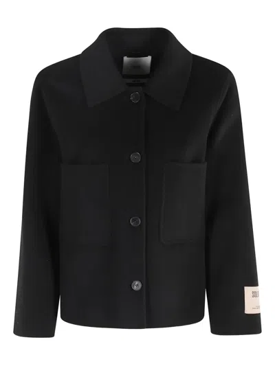 Solotre Short Black Coat With Classic Collar And Button Closure In Black