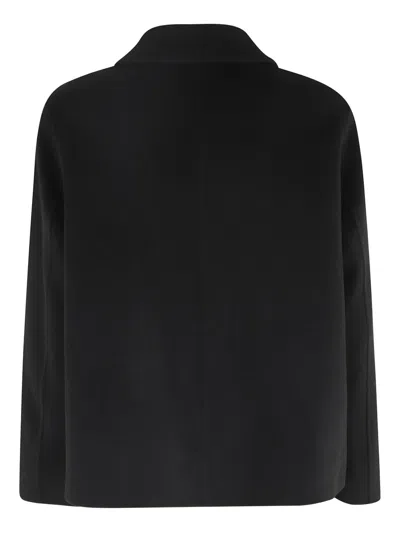 Solotre Short Black Coat With Classic Collar And Button Closure In Black