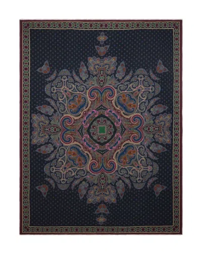 Etro Home Placed-print Wool Blanket (140cm X 180cm) In Blue
