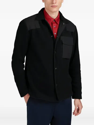 Paul & Shark Fleece Overshirt With Technical Fabric Inserts In Black