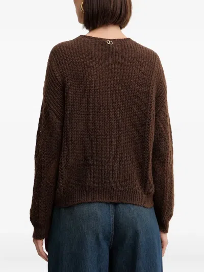 Twinset Openwork Sweater In Brown