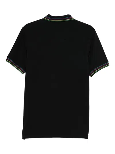 Paul Smith Cotton Blend Polo Shirt With Striped Collar In Black