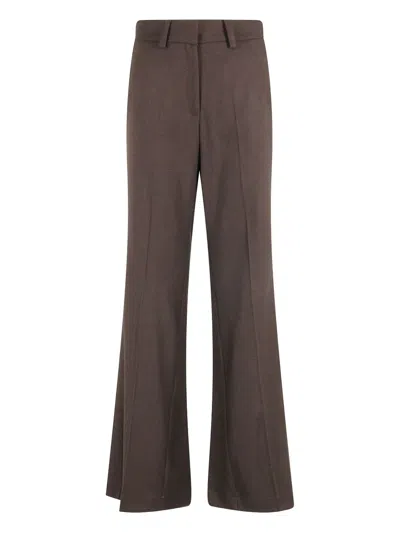 Alysi Chocolate Flannel Wide-leg Trousers With Back Button Pockets In Brown