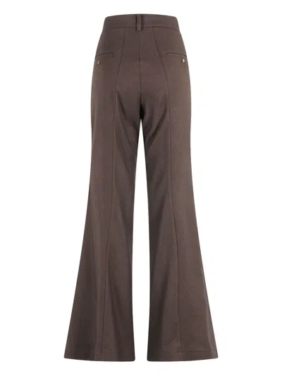 Alysi Chocolate Flannel Wide-leg Trousers With Back Button Pockets In Brown