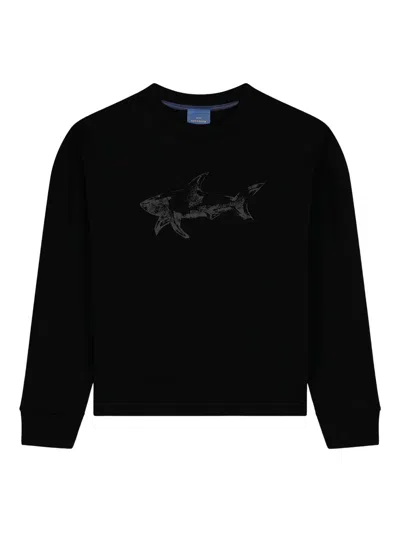 Paul & Shark Cotton Fleece Sweatshirt With Shark Print In Black