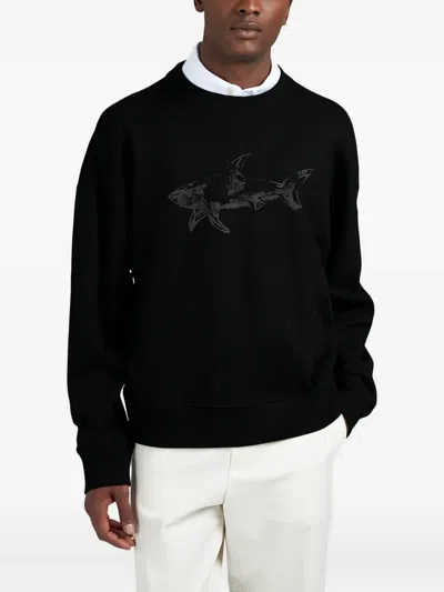 Paul & Shark Cotton Fleece Sweatshirt With Shark Print In Black