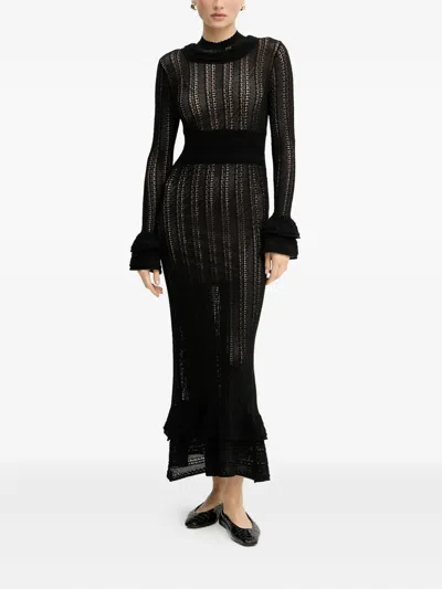 Twinset Ruffled Knitted Maxi Dress In Black