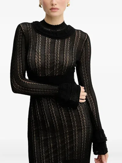 Twinset Ruffled Knitted Maxi Dress In Black