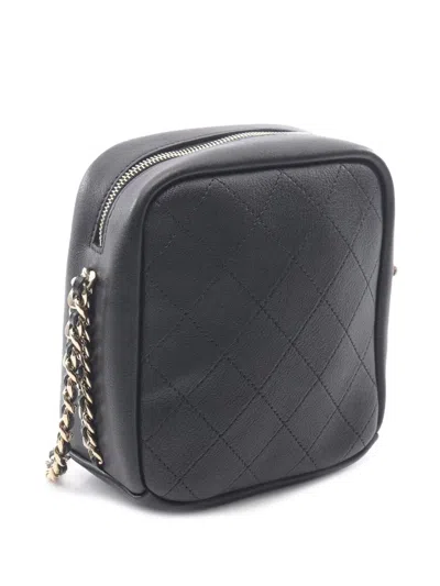 Pre-owned Chanel 2018-2019 Stitched Goatskin Casual Trip North South Camera Case Crossbody Bag In Black